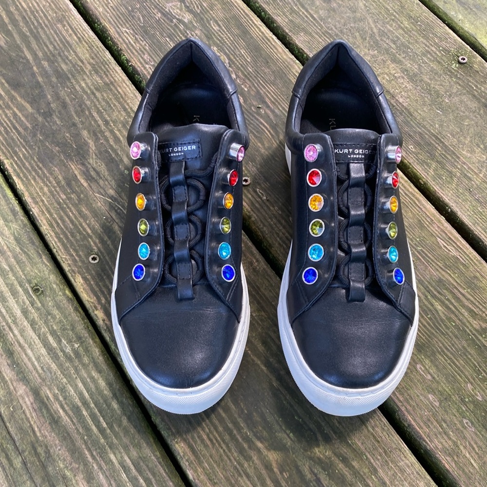 Kurt Geiger Black Sneakers with Colorful Gem Accents